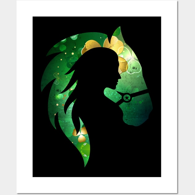 Irish Girl and Horse with Shamrock Pattern Vintage Distressed Design Wall Art by star trek fanart and more